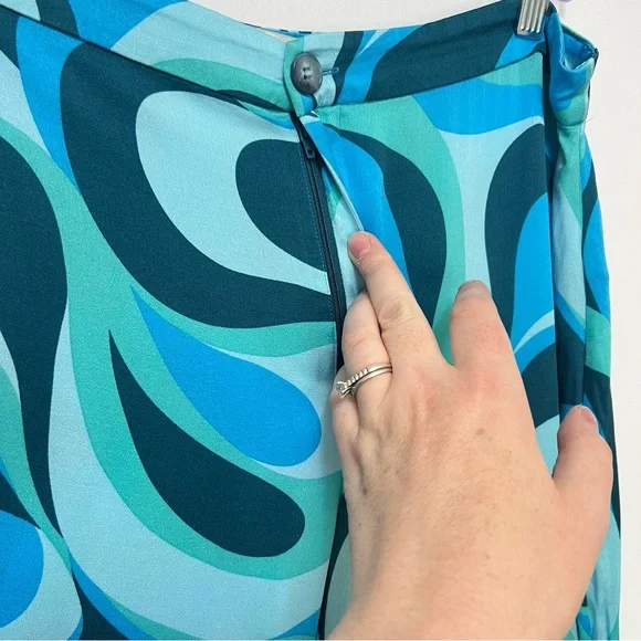 NWOT ZARA The Safia Pant Blue Psychedelic High Waisted Satin Flowy Y2K Sz XL - Picture 4 of 10